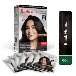 Radico Herbal Based Natural Black Henna Permanent Hair Colour - Ammonia Free, 100% Grey Coverage