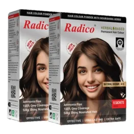 Radico Herbal Based Natural Brown Henna Permanent Hair Colour - Ammonia Free, 100% Grey Coverage (Pack Of 2)